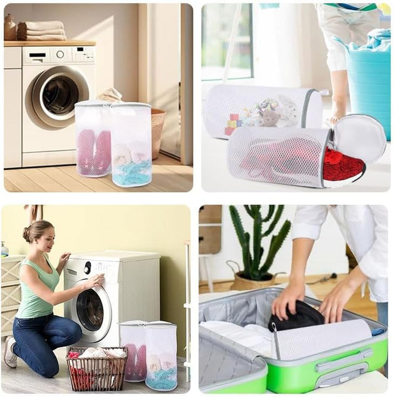 Shoes Wash Bags, Laundry Shoe Mesh Bag with Zipper for Washing and Drying Machine, Reusable and Durable Reinforced Shoe Cleaning Bag, Shoe Cleaning Laundry Bag for Gym Shoes, Sneaker, Slipper-White