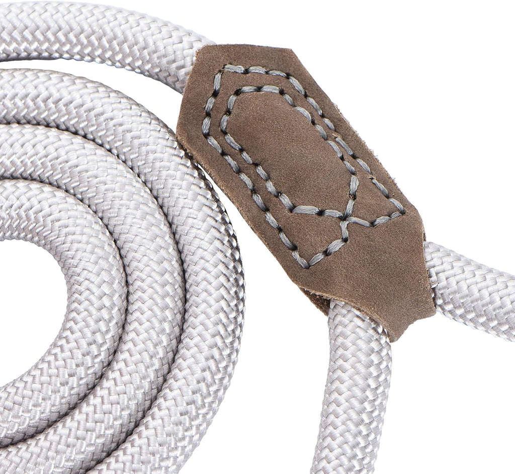 Dog Leash with Genuine Leather Connection/Handle, 4/5/6 FT | Rope Leash, Heavy Duty 360° Swivel Metal Clasp, for Small Medium & Large Dogs