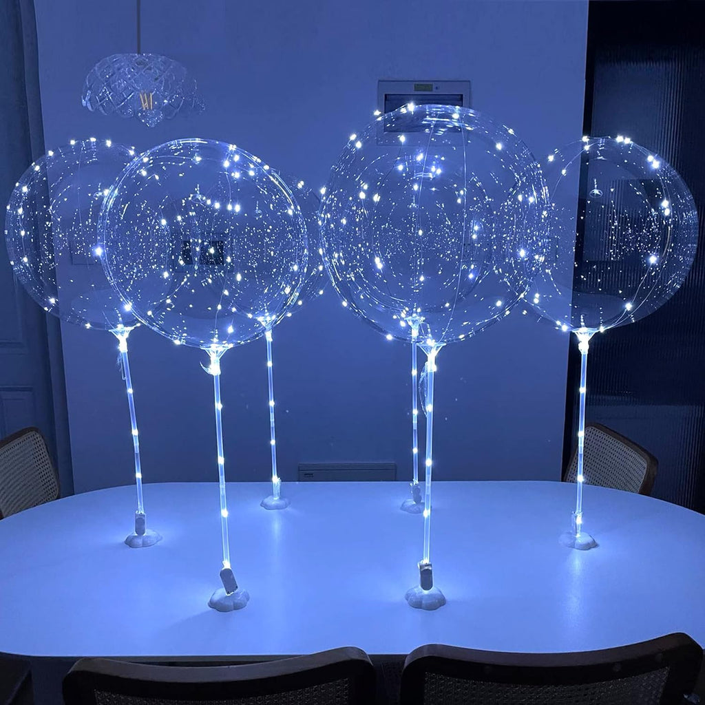Cold White 6Pc LED Light up Balloon with Sticks, Stands and Batterys, Centerpieces for Party No Helium Required DIY Kit (Cold White)