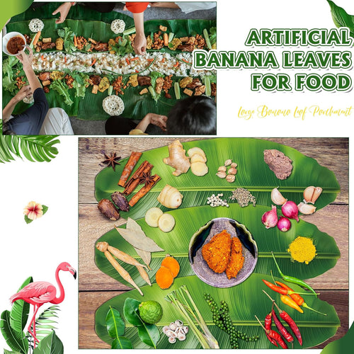 60 Pcs Banana Leaves Parchment Paper Leaf Tropical Artificial Banana Leaves for Cooking Charcuterie Board for Food Serving Hawaiian Party Decoration 22.8 X 9 Inch Centerpieces Placemat