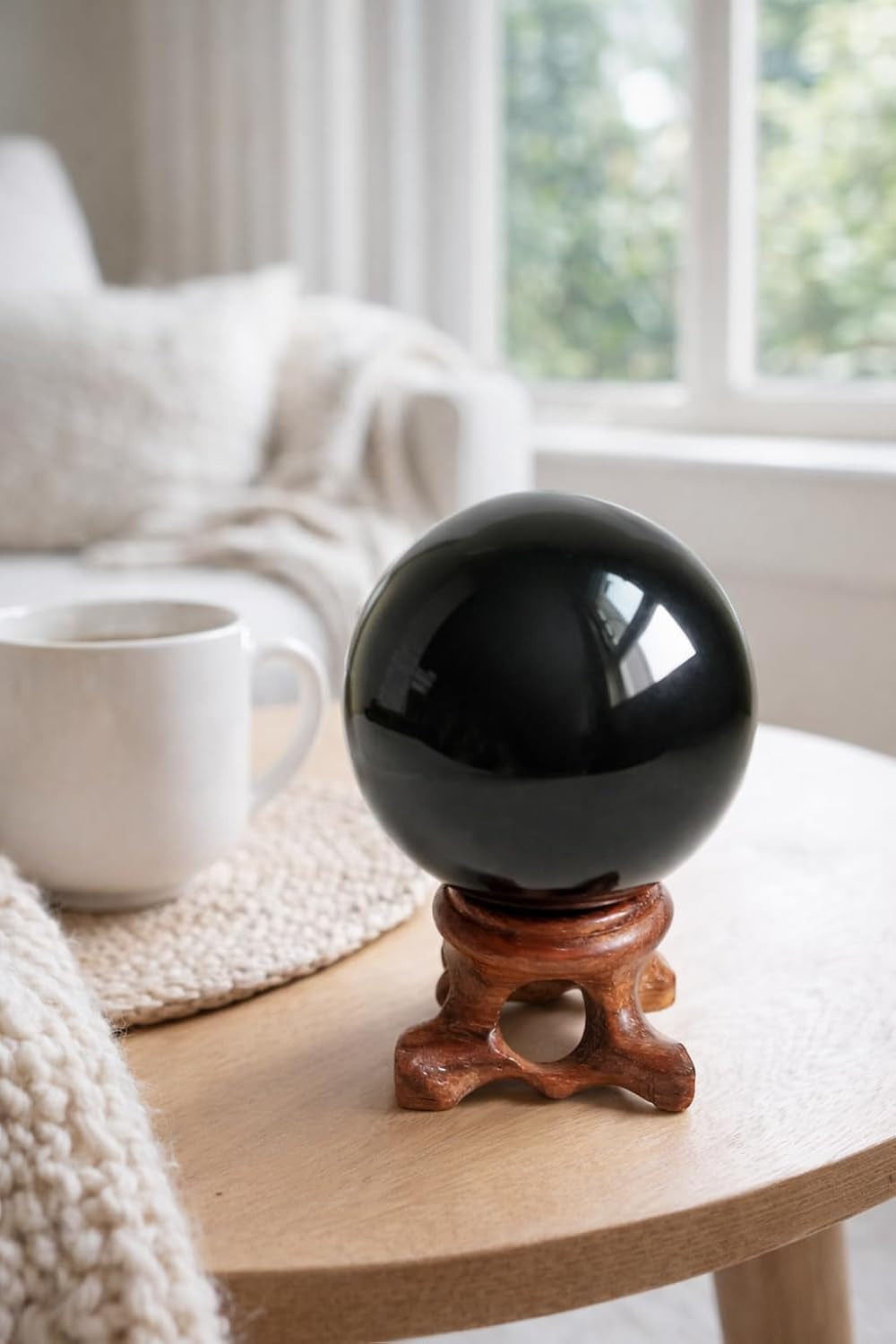 Natural Black Obsidian Crystal Ball with Stand, 30Mm/1.2" | Polished Gemstone Crystal Ball with Display Stand for Decor, Meditation, Scrying and Collections.