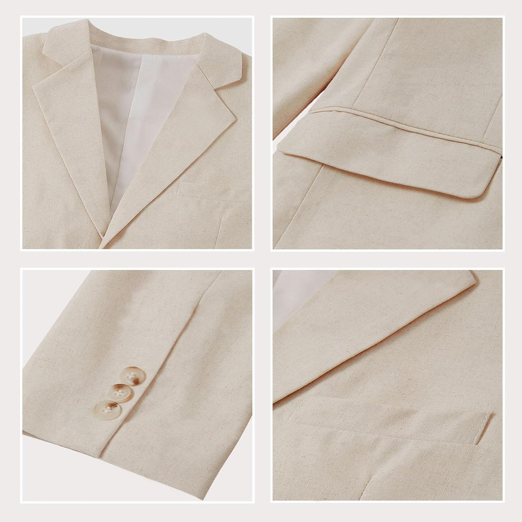 Linen Boys Suit Beach Wedding Suit Summer Slim Fit 2 Pieces Kids Light Weight Linen Suit Jacket Vest Pant White