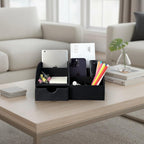Desk Organizer - Multifunctional Leather Desktop Pen Holder Storage Box - Business Card/Pen/Pencil/Mobile Phone/Stationery Holder, Black