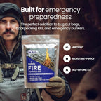 Fire Starter Kit - 33 Waterproof Plugs in Metal Tin + Flint Rod Striker Multi-Tool, Pocket Survival Guide, Airtight Mylar Storage Bag – Camping, Emergency, Grill, Fire Pit