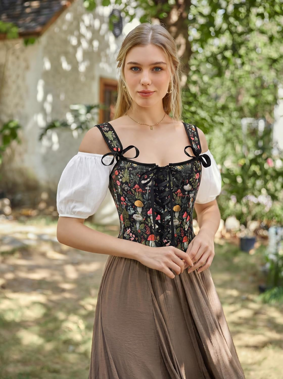 Corset Tops for Women Renaissance Corset Floral Lace-Up Vintage Overbust Bustier Bodice