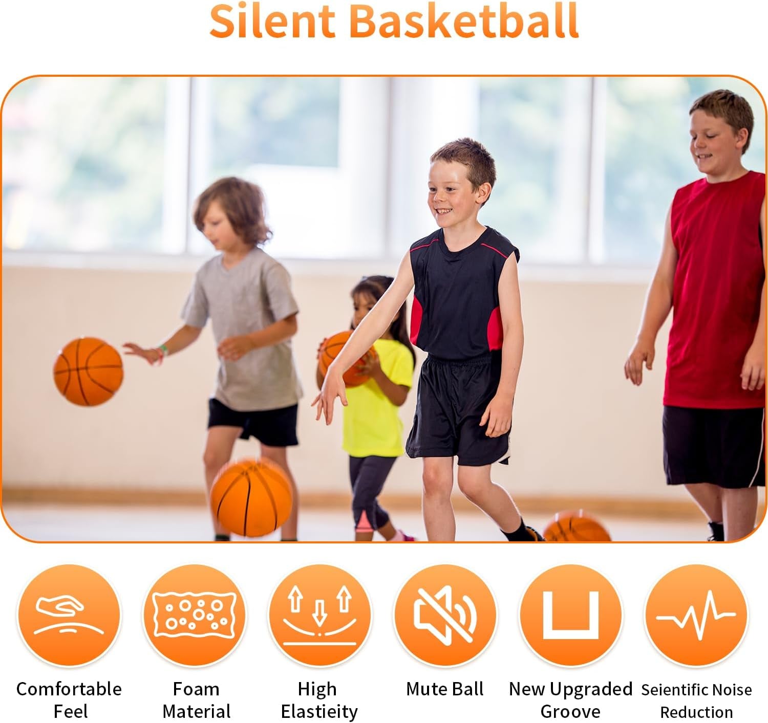 Silent Basketball, 2025 Upgrade Dribble Dream Silent Basketball the Handleshh Silent Basketball Dribbling Indoor, Foam Basketball Indoor Training Ball for Various Indoor Activities(Size:No.7 Orange)
