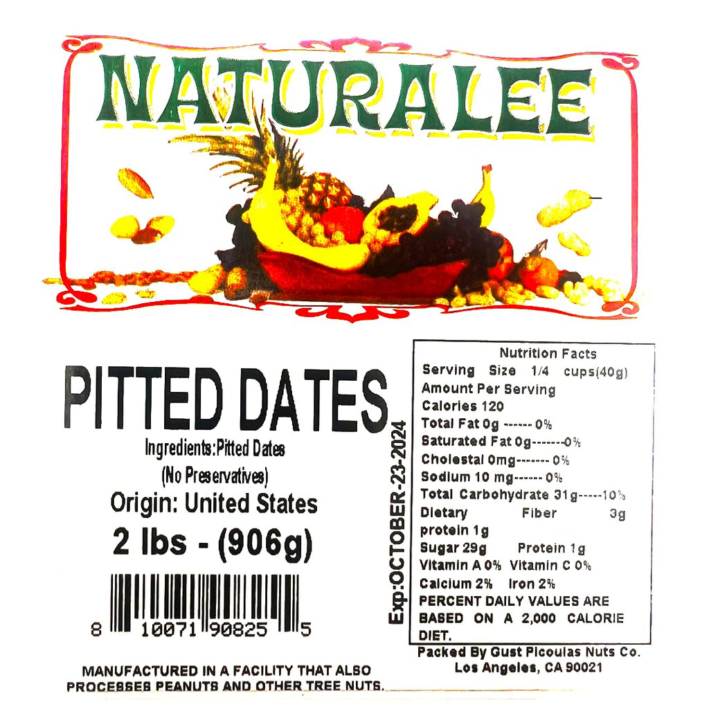 Dried Dates 2 Lb - Pitted - No Added Sugar, No Preservatives - Gluten Free, Vegan, High Fiber Snack