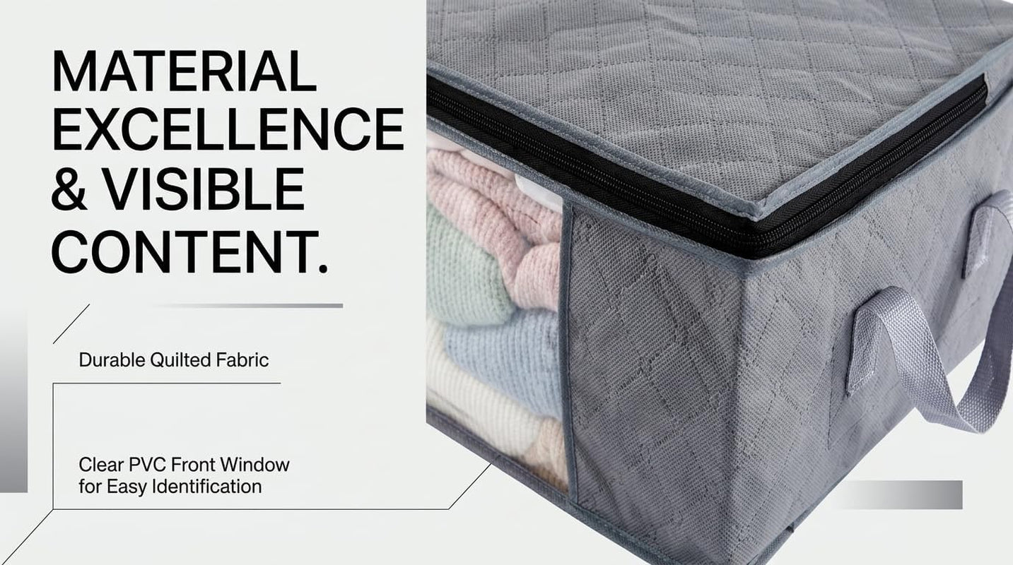 Storage Clothes Bins Closet Bags - 35L Containers Organizer Boxes Clothing Bin Organization for Organizing Blanket Pillow Sheet Sweater, Foldable Bedroom Small Storage Totes with Lids Zipper, 6Pc Pack