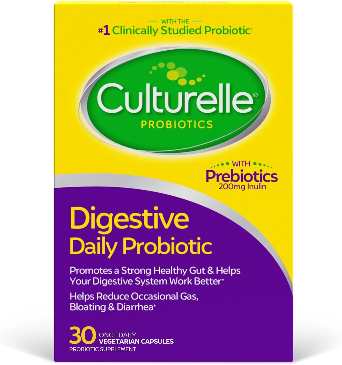 Daily Probiotic Capsules for Men & Women, Most Clinically Studied Probiotic Strain, Digestive & Gut Health, Supports Occasional Diarrhea, Gas & Bloating, 1 Month Supply, 30 CT