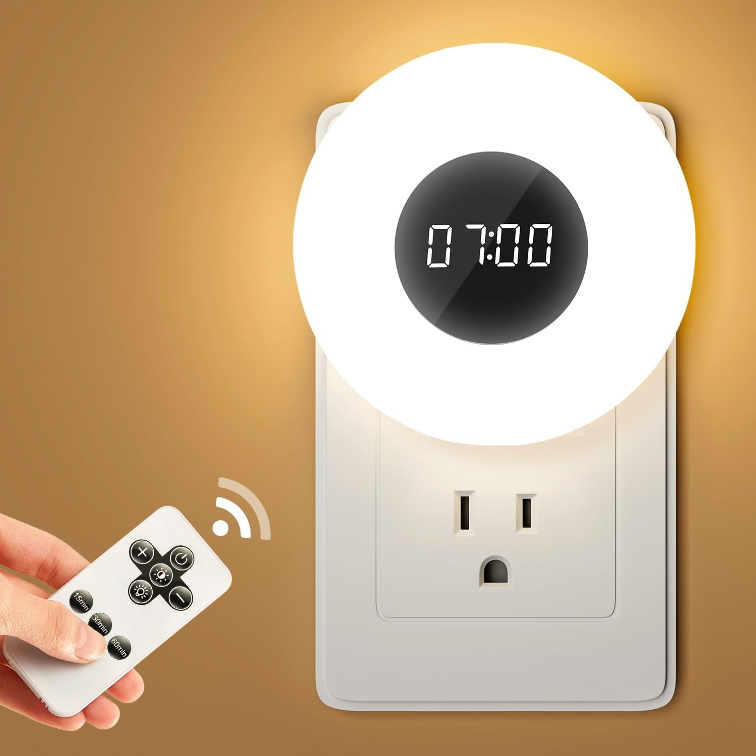 【2 Pack】 Bathroom Clock,10 Levels Dimmable+3 Light Colors+Remote Shower Clock+Bathroom Shower Timer, 90 Lumen Shower Lights, Aora Night Light, Small Clock Plug in Timer, Dimmable Night Light