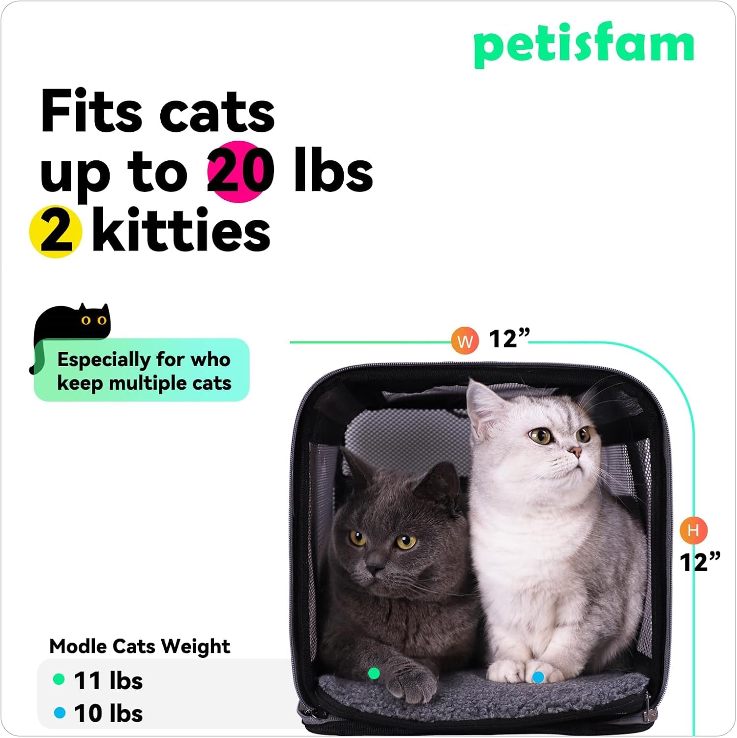 Soft Pet Carrier Bag for Cats and Puppy under 20 Lbs. Sturdy, Safe, Comfortable and Lightweight | Top Opening, Quik-In. Zip-To-Lock. Stress-Free Vet Visits. Cats Can'T Resist. Easy Storage, Cleaning. Lightweight. Breathable