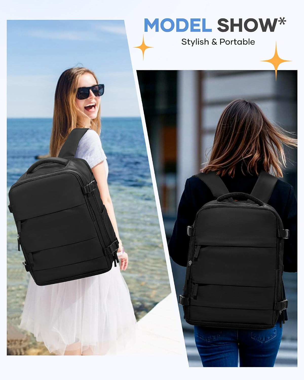 Large Black Travel Backpack Carry on Flight Approved Mochila De Viaje Personal Item Backpack for Airlines Frontier Airlines Personal Item Bag Large Backpacks for Travel Backpacks for Men Women