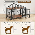 41.5" Foldable Dog Crate Furniture with 5 Wheels & Rotating Bowls | No Assembly. Foldable Frame. 5-Wheel Base. 2 Rotating Bowls. for Small/Medium Dogs. 41.5"L X 24.8"W X 35.1"H. Rustic Brown.