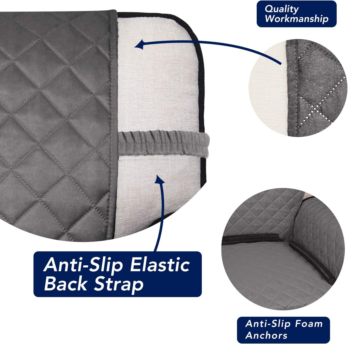 Reversible Quilted Sofa Cover, Water Resistant Slipcover Furniture Protector, Washable Couch Cover with Non Slip and Elastic Straps for Kids, Dogs, Pets (Sofa, Gray/Light Gray)