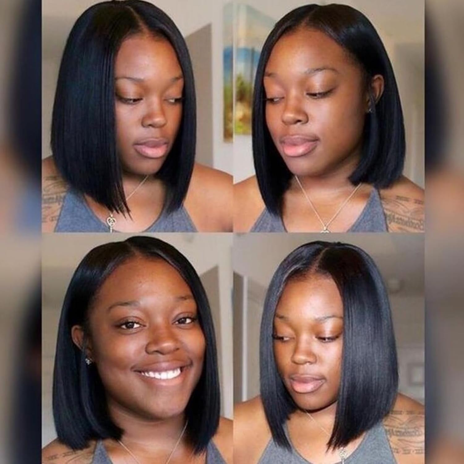 Straight Short Bob Wig - Black Women'S 13Inch U Shape Wig with Breathable Human Hair