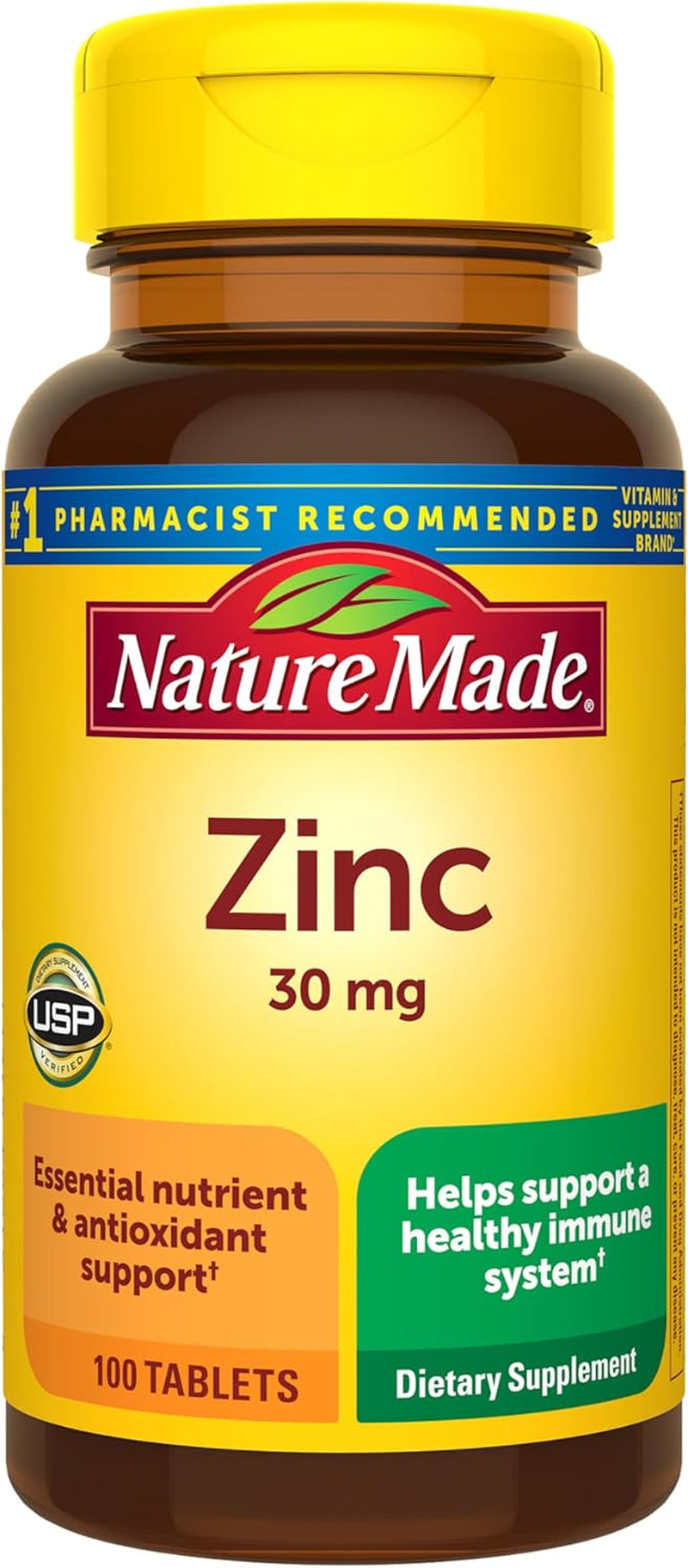 Zinc 30 Mg, Zinc Supplements for Men & Women, Dietary Supplement for Immune Health and Antioxidant Support, 100 Tablets, 100 Day Supply