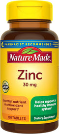 Zinc 30 Mg, Zinc Supplements for Men & Women, Dietary Supplement for Immune Health and Antioxidant Support, 100 Tablets, 100 Day Supply