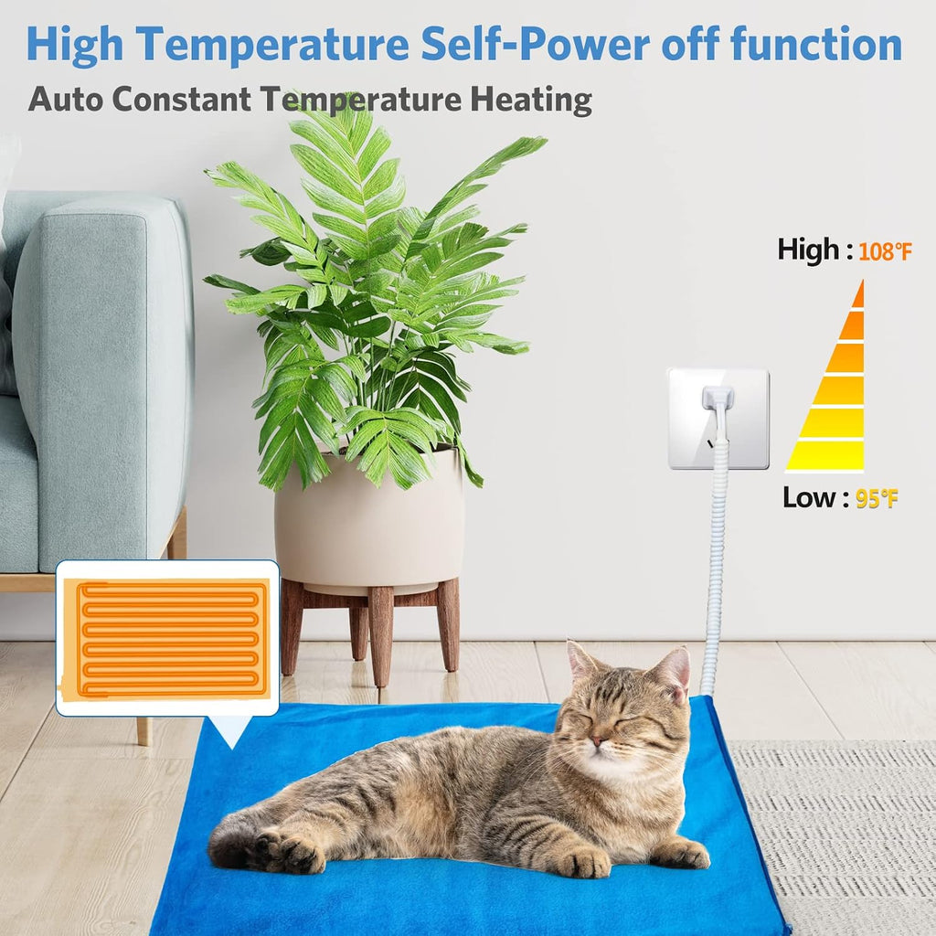 Pet Heating Pad,Cat Heating Pad Indoor Waterproof,Auto Constant Temperature, Chew Resistant Steel Cord (Blue, S-12" X 16")