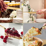 Cake Cutting Set for Wedding, Elegant Cake Knife and Server Set with Thickened Stainless Steel Rounded Edges, Cake Cutter Pie Spatula for Birthday Anniversary Christmas, 2 Pcs, Gold