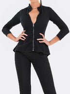 Casual Denim Peplum Jacket for Women Long Sleeve Zip Front Athletic Workout Ruffle Blazer Coats