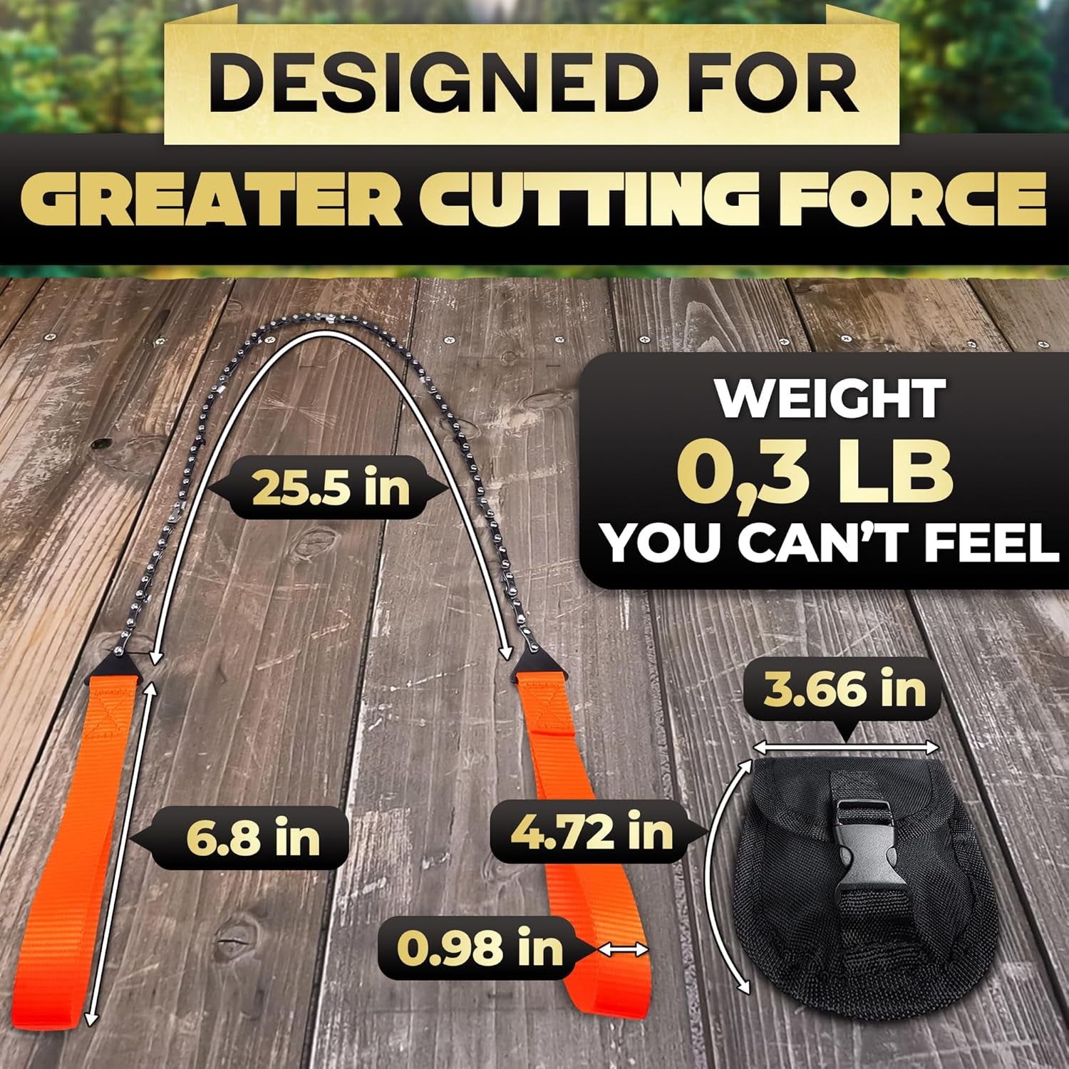 High Limb Rope Saw for Trees, 25.5" Cable Saw with 11 Teeth | Stainless Steel Pocket Chainsaw for Camping, Hiking & Survival Gear, Cuts Branches up to 5 In, Folding Storage Bag Included