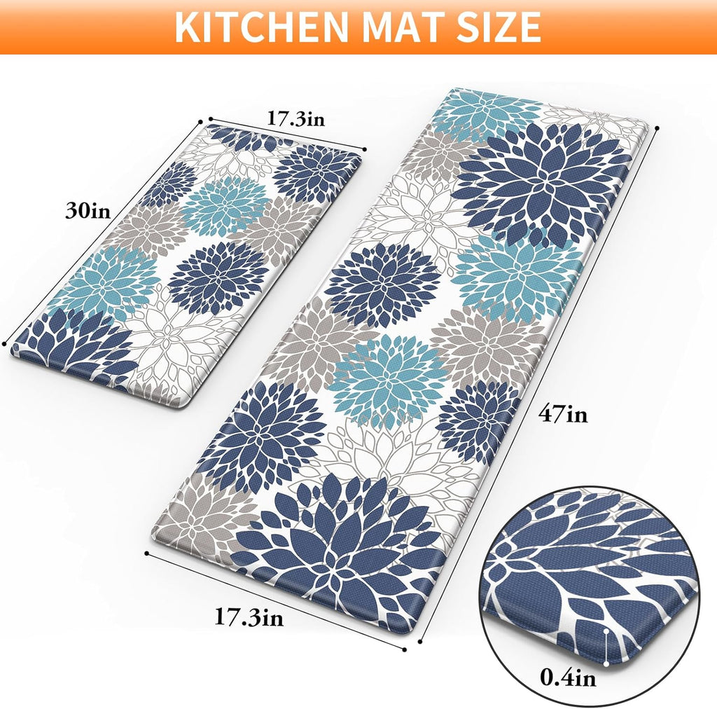 Kitchen Mats, 2PCS Kitchen Rugs, Cushioned anti Fatigue Kitchen Mats for Floor, Kitchen Accessories Non-Slip Waterproof Kitchen Rug Set for Sink, Kitchen, Laundry, 17.3"×30"+17.3"×47"