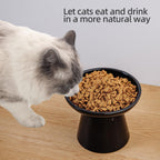 Ceramic Elevated Cat Bowls - 6.2 Inch Extra Wide Raised Cat Food and Water Bowl Set for Indoor Cats, Whisker-Friendly Ceramic Cat Dish for Elder Big Cats & Small Dogs,Black,2 Pack