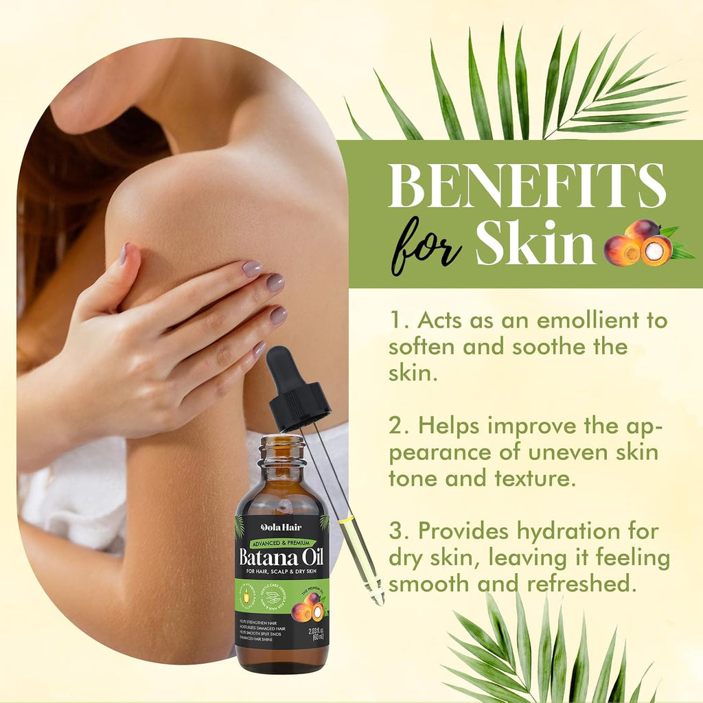 Batana Oil for Hair, Scalp & Skin, Natural Elaeis Oleifera Kernel Oil, Moisturizing Hair Oil for Dry Hair, Lightweight Conditioning Oil, Enhances Softness & Shine, 2.03 Fl Oz (60 Ml)