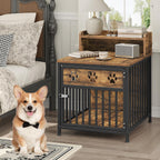 Dog Crate Furniture, Wooden Dog Kennel with Storage, Indoor Pet Crate End Table, Two-Tier Small Dogs House, Chew-Proof, for Living Room, Bedroom, Black and Rustic Brown DC01BR