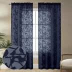 Textured Navy Blue Sheer Curtains 84 Inches Long 2 Panels Set, Light Filtering Leaf Bird Jacquard Voile Semi Sheer Curtains for Bedroom, Dual Rod Pocket Farmhouse Window Drapes, 2X38Wx84L Inches