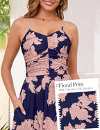 Women'S Summer Adjustable Spaghetti Strap Ruched Maxi Sun Dress | Dress with Pockets, Lined Bodice, Boho Floral Print, Perfect Summer Dress for Wedding Guest, Beach, Vacation, Resort Wear