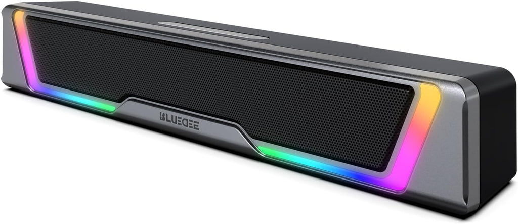 Computer Speakers for Desktop PC, AUX Wired Computer Sound Bar | USB Powered, Plug & Play, PC Speakers for Desktop & Laptop, RGB Lights, Inline-Controlled, Compact Design, Gaming Speakers