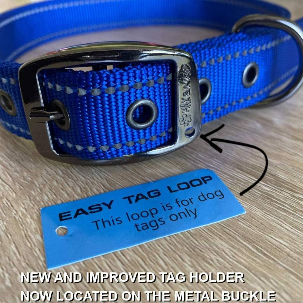 MAX Reflective Metal Buckle Dog Collar - We Donate a Collar to a Dog Rescue for Every Collar Sold (Large, Black)