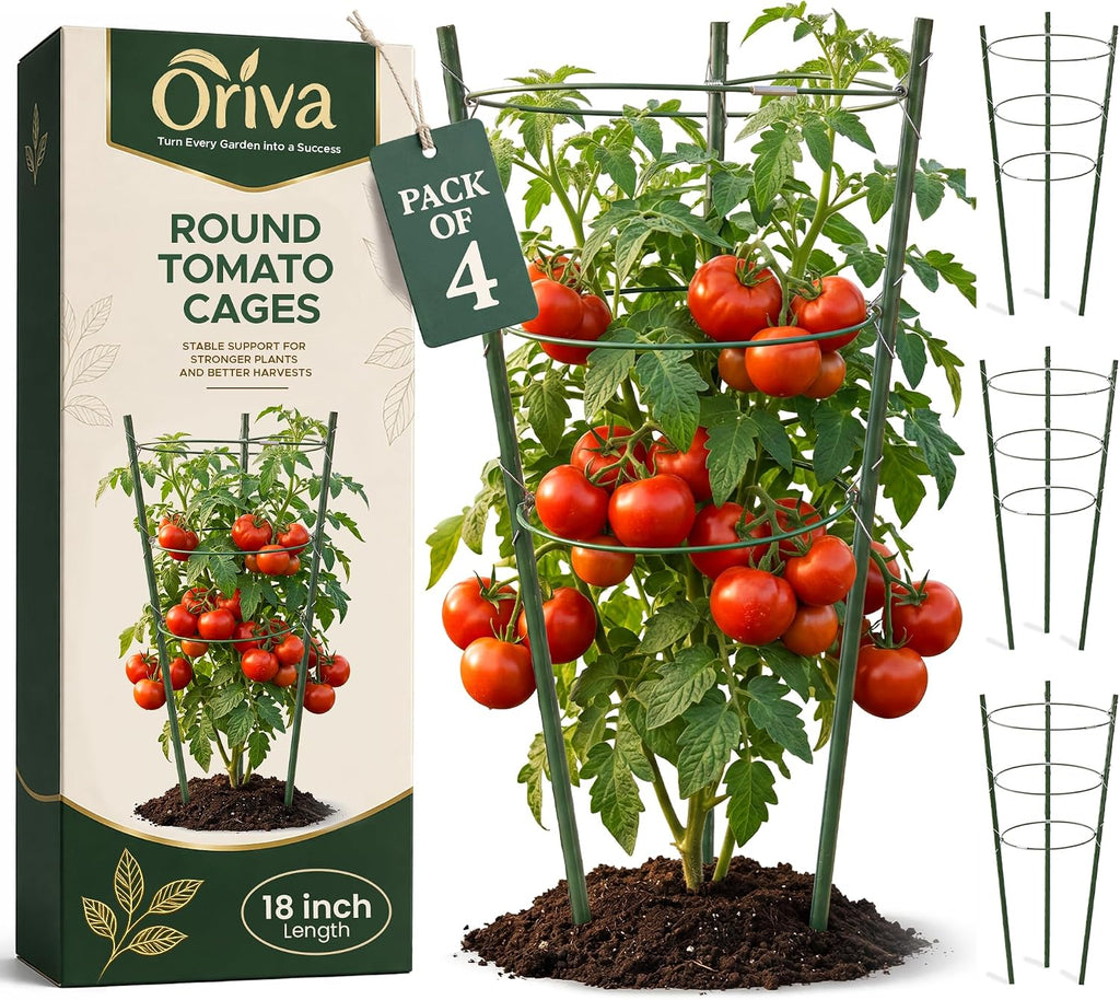 4 Pack round Tomato Cages for Garden,18 Inches Small Metal Tomato Cages with Adjustable Rings,Tomato Trellis and Plant Support for Raised Garden Beds, Pots and Climbing Vegetables