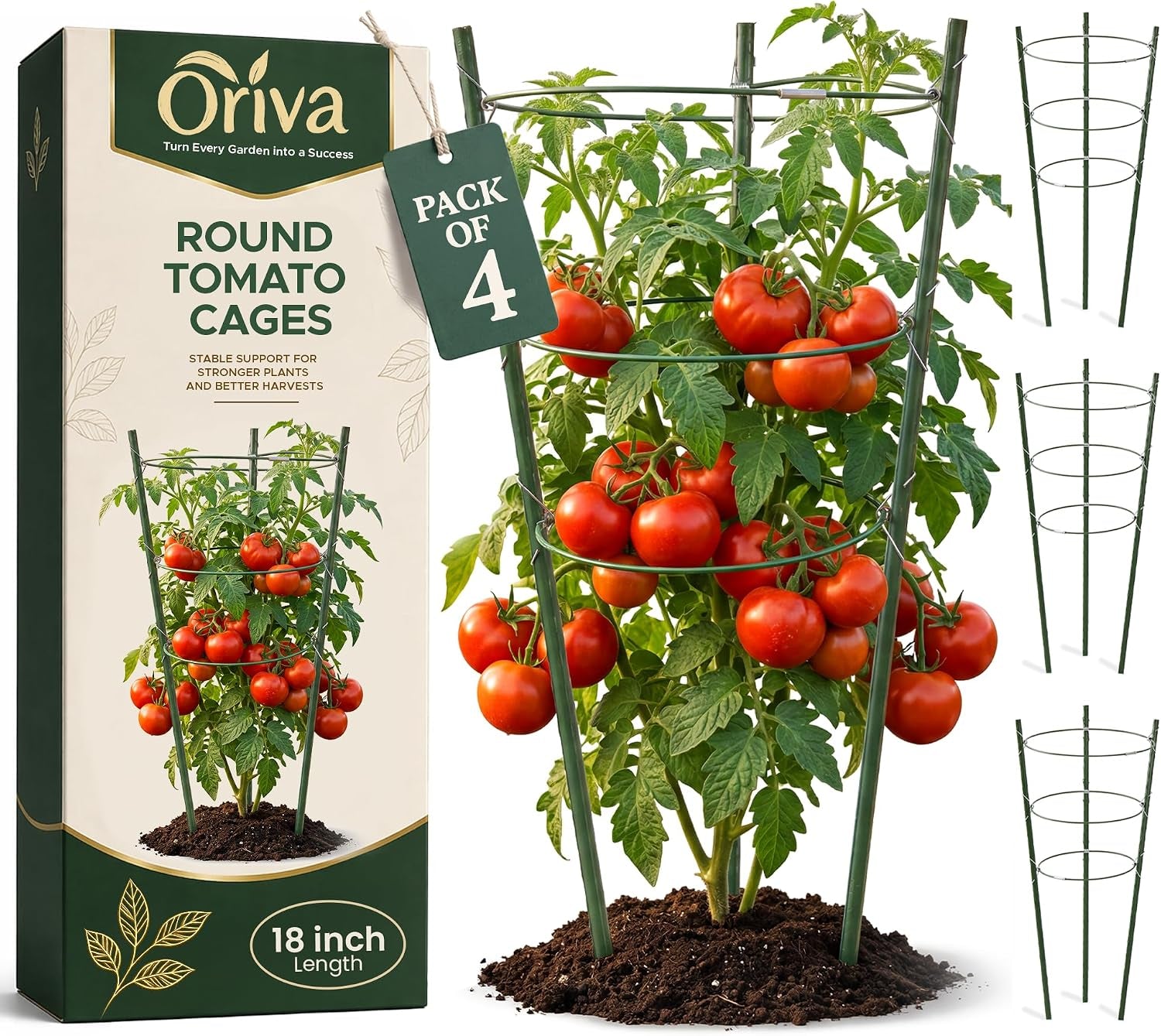 4 Pack round Tomato Cages for Garden,18 Inches Small Metal Tomato Cages with Adjustable Rings,Tomato Trellis and Plant Support for Raised Garden Beds, Pots and Climbing Vegetables
