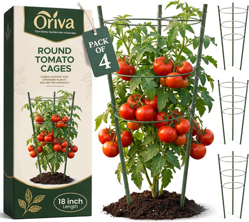 4 Pack round Tomato Cages for Garden,18 Inches Small Metal Tomato Cages with Adjustable Rings,Tomato Trellis and Plant Support for Raised Garden Beds, Pots and Climbing Vegetables