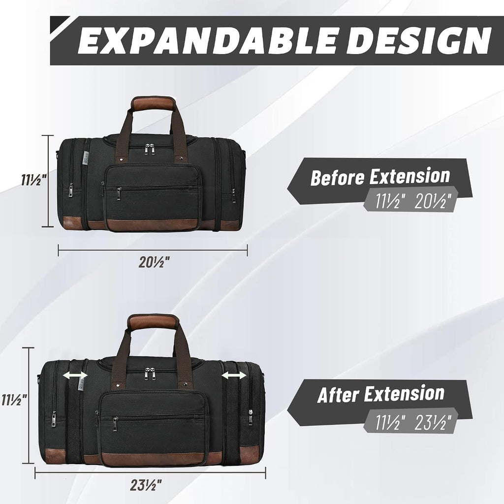 Duffle Bag for Travel,Overnight Weekend Gym Carry on Luggage Bag, 50L Canvas Travel Duffel Bag for Men Women, Expandable Spacious Travel Duffel Bag, Black