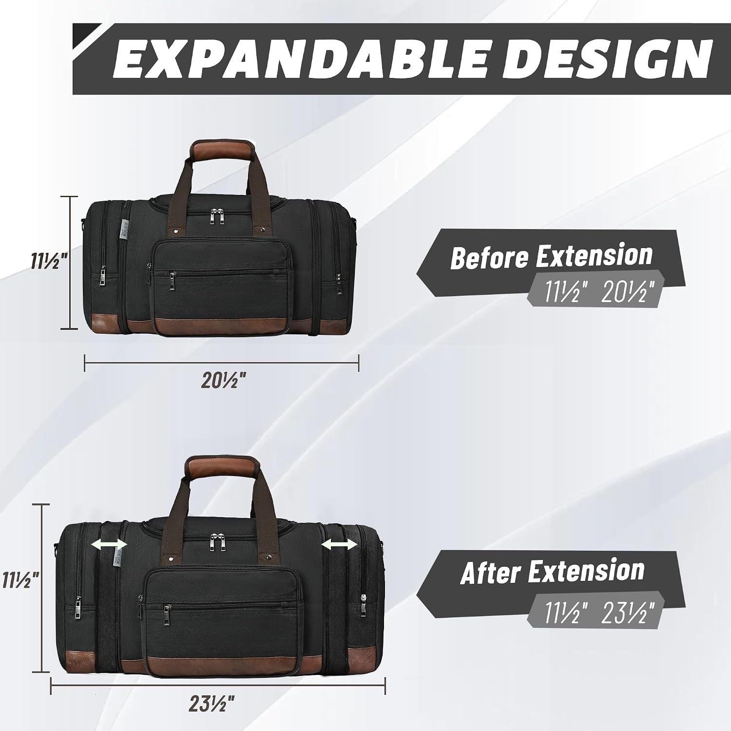 Duffle Bag for Travel,Overnight Weekend Gym Carry on Luggage Bag, 50L Canvas Travel Duffel Bag for Men Women, Expandable Spacious Travel Duffel Bag, Black