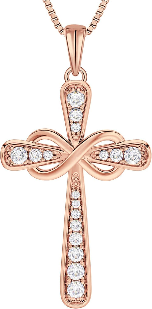 925 Sterling Silver Cross Necklace for Women Halo Infinity Pendant Cubic Zirconia Jewelry for Mom