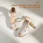 Women'S Platform Peep Toe Chunky High Heels | IN4 Mary Heeled Sandals Dress Wedding Bridal Party Shoes for Women Bride Bridesmaid