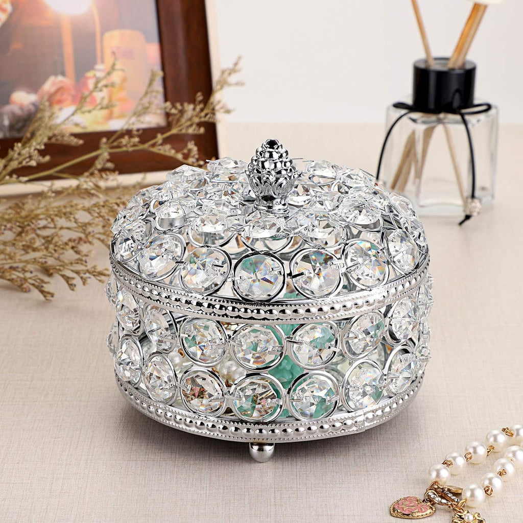 Crystal Mirrored Jewelry Box - Jewelry Trinket Organizer Treasure Box Home Decor Ring Earrings Necklace Storage Holder Chest Keepsake Box,Birthday Christmas Gift for Women, Large