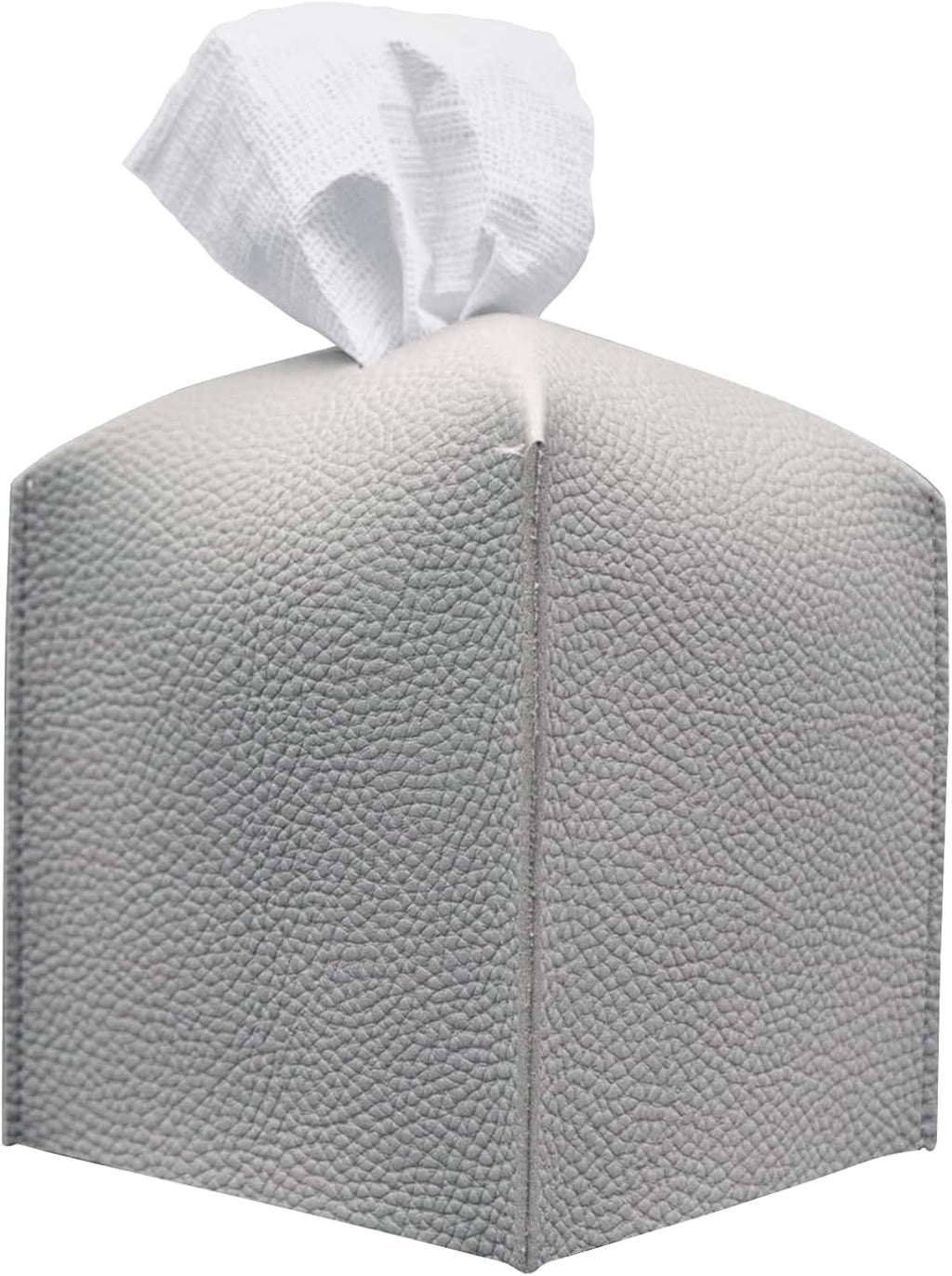 Tissue Box Cover, [Refined] Modern PU Leather Square Tissue Box Holder - Decorative Organizer for Bathroom Vanity Countertop, Night Stands, Office Desk & Car 5"X5"X5" - Pastel Grey