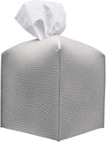 Tissue Box Cover, [Refined] Modern PU Leather Square Tissue Box Holder - Decorative Organizer for Bathroom Vanity Countertop, Night Stands, Office Desk & Car 5"X5"X5" - Pastel Grey