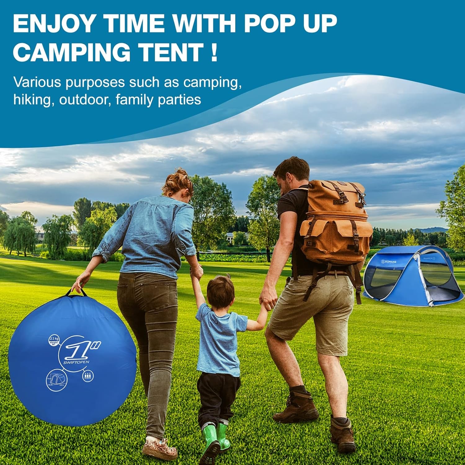 Easy Pop up Tent 2-4 Person Waterproof - Pop-Up Camping Tents Automatic Tent Throw Pop up Instant Flip Pop Tent for Camping,By ZOAMKE