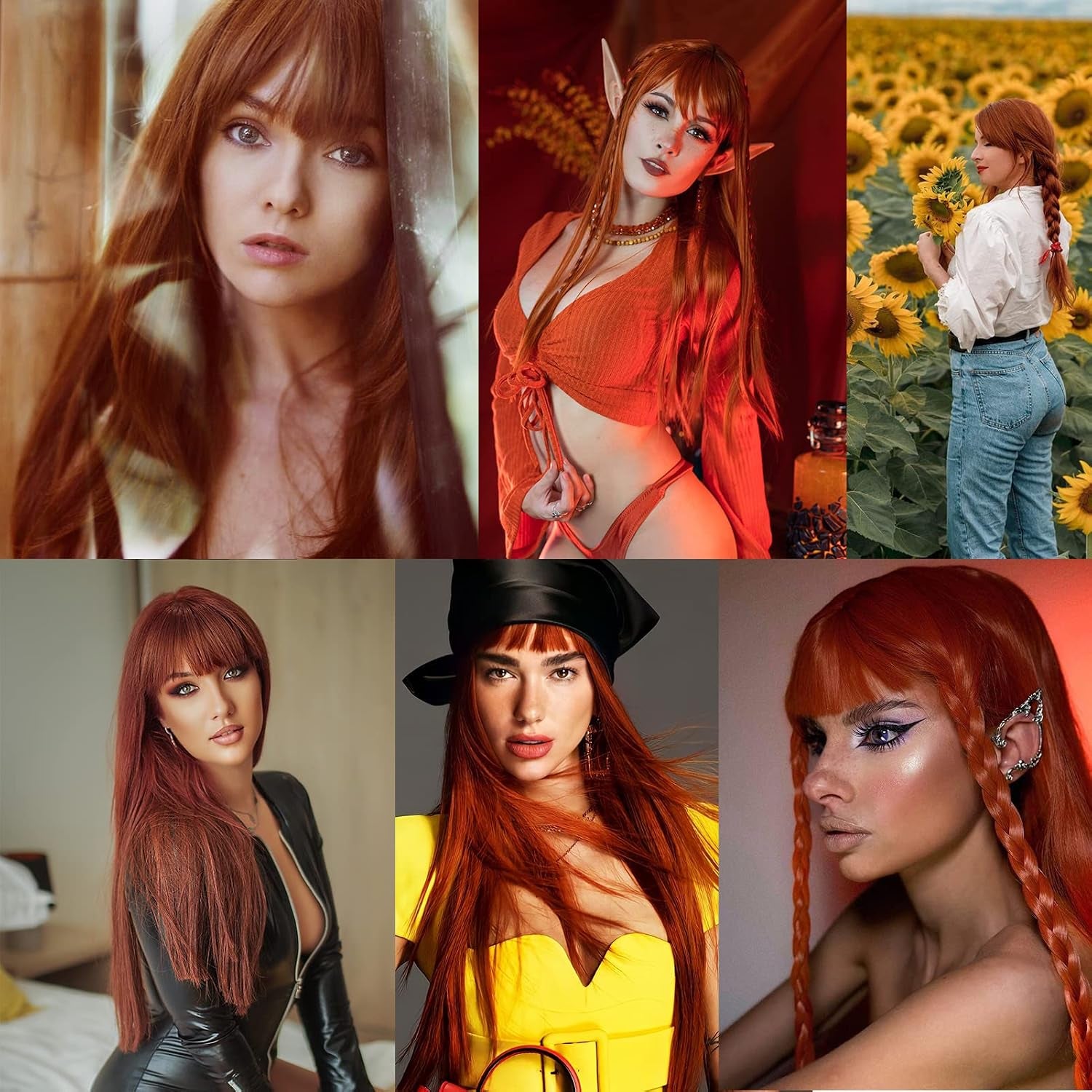 Auburn Wigs for Women Long Straight Wig with Bangs Reddish Brown Wig Colored Cosplay Wig Heat Resistant Synthetic Copper Red Wig for Daily Party Use 22 Inch