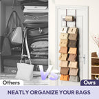 over the Door Purse Organizer - Wall Mounted Handbag Organizer with 16 Hooks and Metal Basket, Hanging Purse Storage Rack Holds up to 16 Bags, Bag Rack Can Use as 1/2 Part, for Door, Closet