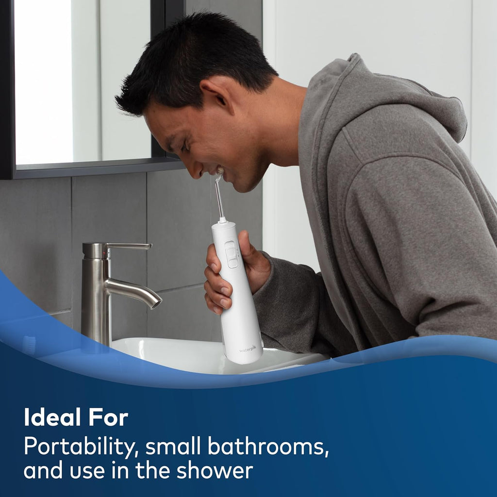 Cordless Pulse Rechargeable Portable Water Flosser for Teeth, Gums, Braces Care and Travel with 2 Flossing Tips, Waterproof, ADA Accepted, WF-20 White