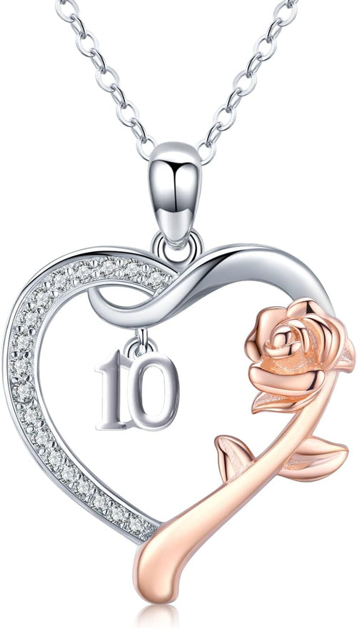 18 Year Old Girl Birthday Gifts / 10Th/11Th/12Th/13Th/15Th/16Th/17Th/21Th/30Th/40Th/ 50Th/60Th/70Th/75Th/80Th/85Th/90Th/100Th Birthday Gifts for Women Daughter 925 Sterling Silver Love Heart Rose Flower Pendant Necklace for Wife Mom Mothers Day Christmas Anniversary Graduation Jewelry