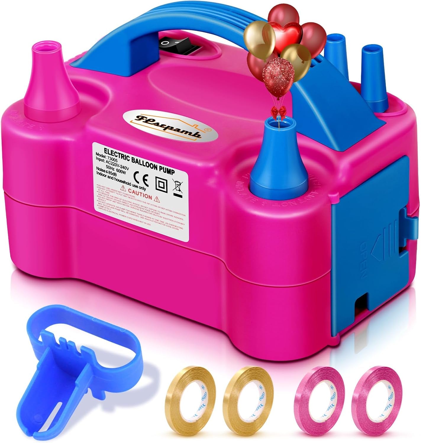 Balloon Pump, Electric Balloon Pump,Portable Dual Nozzles Electric Balloon Air Pump 110V 600W, Electric Balloon Inflator with Tying Tool, Colored Ribbons for Party Decoration