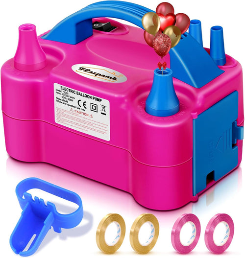 Balloon Pump, Electric Balloon Pump,Portable Dual Nozzles Electric Balloon Air Pump 110V 600W, Electric Balloon Inflator with Tying Tool, Colored Ribbons for Party Decoration